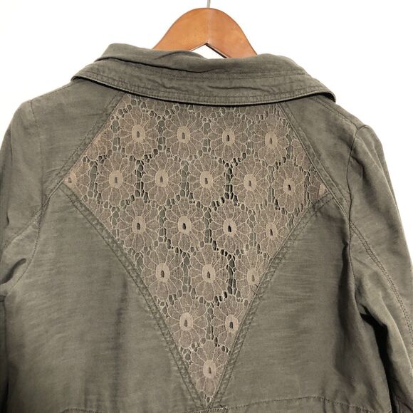 Anthropologie Hei Hei Field Jacket Womens Medium Brown Lace Military Utility - Picture 10 of 16